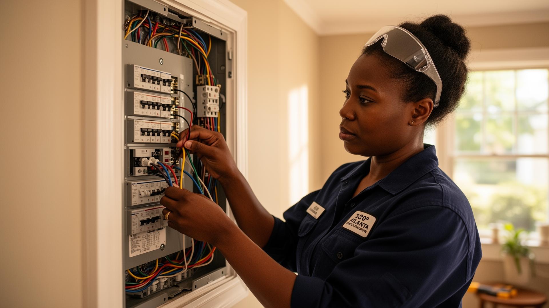 Voltline electrician wiring a 200-amp panel in a Virginia-Highland bungalow