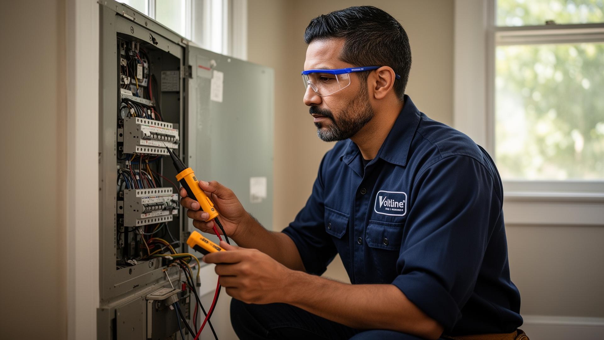 Voltline electrician wiring a 200-amp panel in a Virginia-Highland bungalow